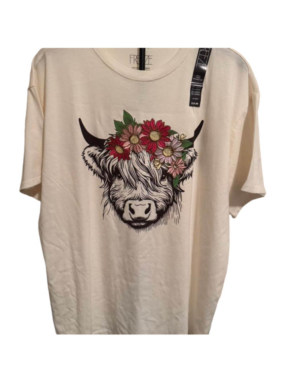 Cream cow print t-shirt with floral details #festivalvibes #farmlife #flowers #c